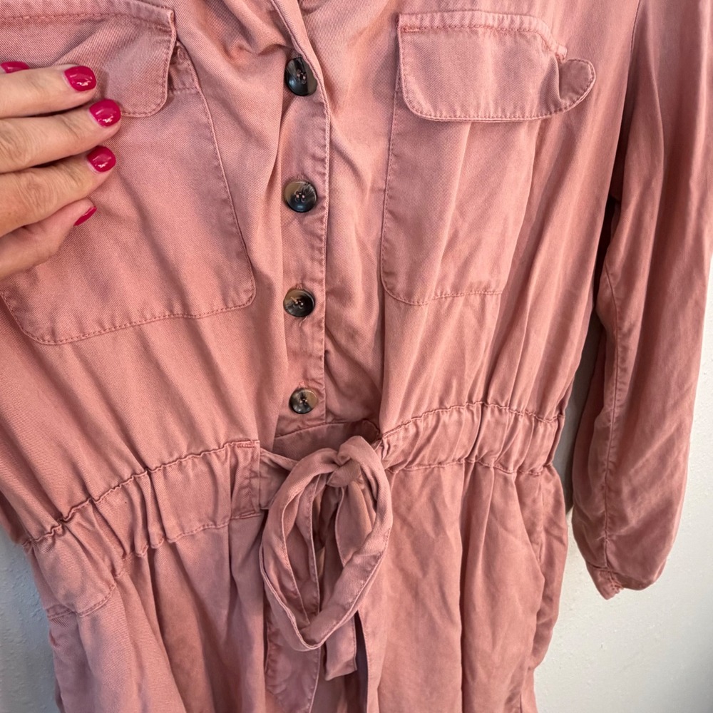 Zara Shirt Dress Womens Large Rose Pink Utility Tie Waist Safari Chic Pocketed - Picture 7 of 16